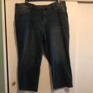 New cropped wide leg jeans women plus sz 22 darker denim color distressed